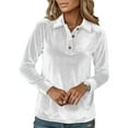 thumbnail image 4 of Womens Long Sleeve Shirts Velvet Button Down Stand Collar Polo Shirt Casual Velour Outfits Relaxed Fit Pullover Tops Office Daily Wear Fall Winter Outfits Fall Spring Daily Loungewear, 4 of 8