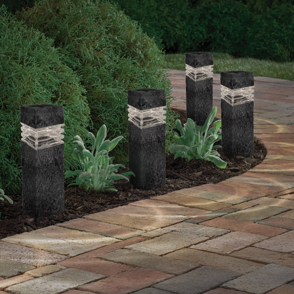 Deck Impressions Solar Charcoal Stone Outdoor Integrated LED Landscape Rock Pillar Path Light, 2-Pack