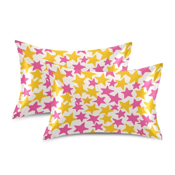 Yayeee Pillowcase Standard Size Set of 2 Satin Wrinkle Resistant Pillow Case, Yellow Stars Pattern