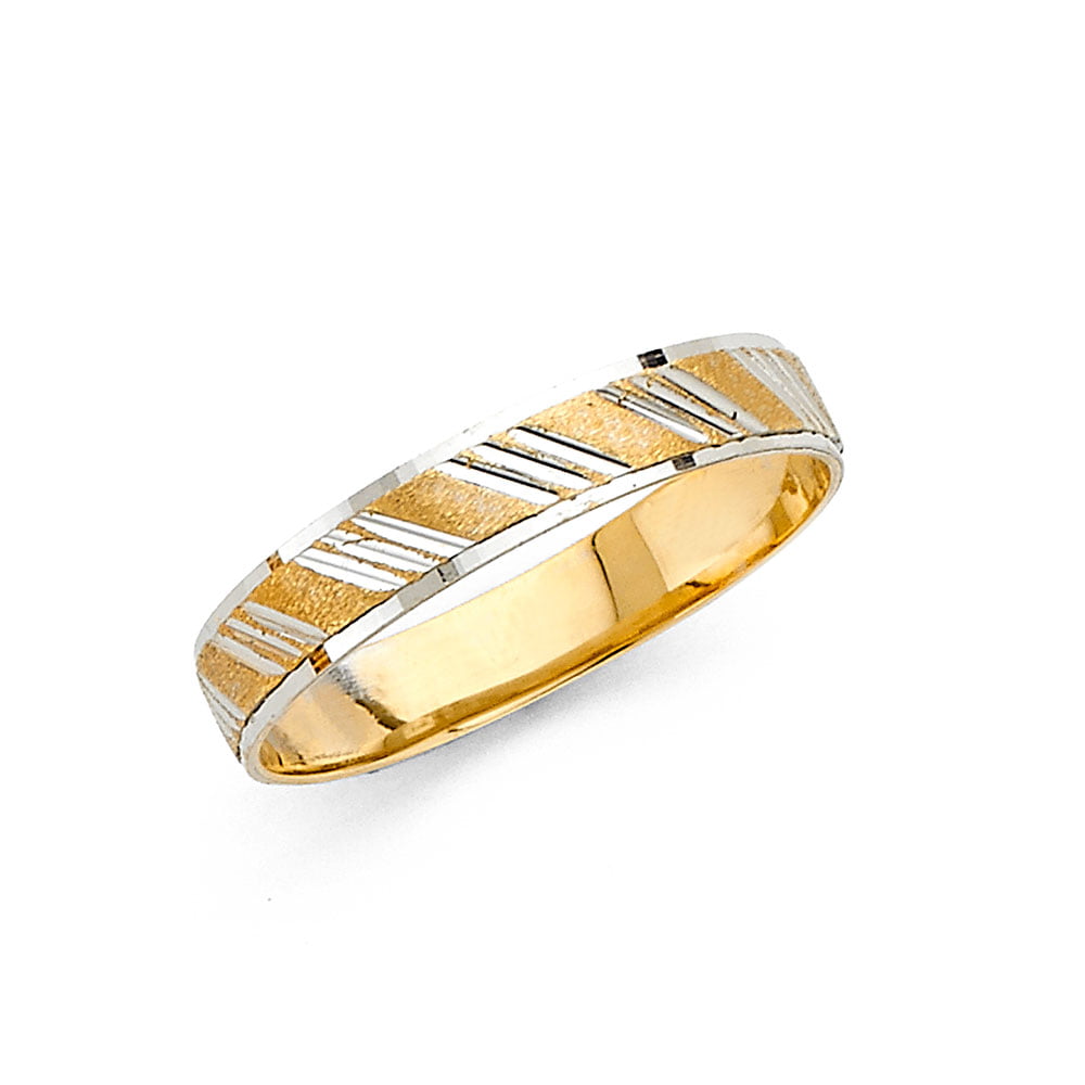 14k Yellow White Gold Two Tone 4 mm Diamond Cut Men Women Wedding Band Ring 