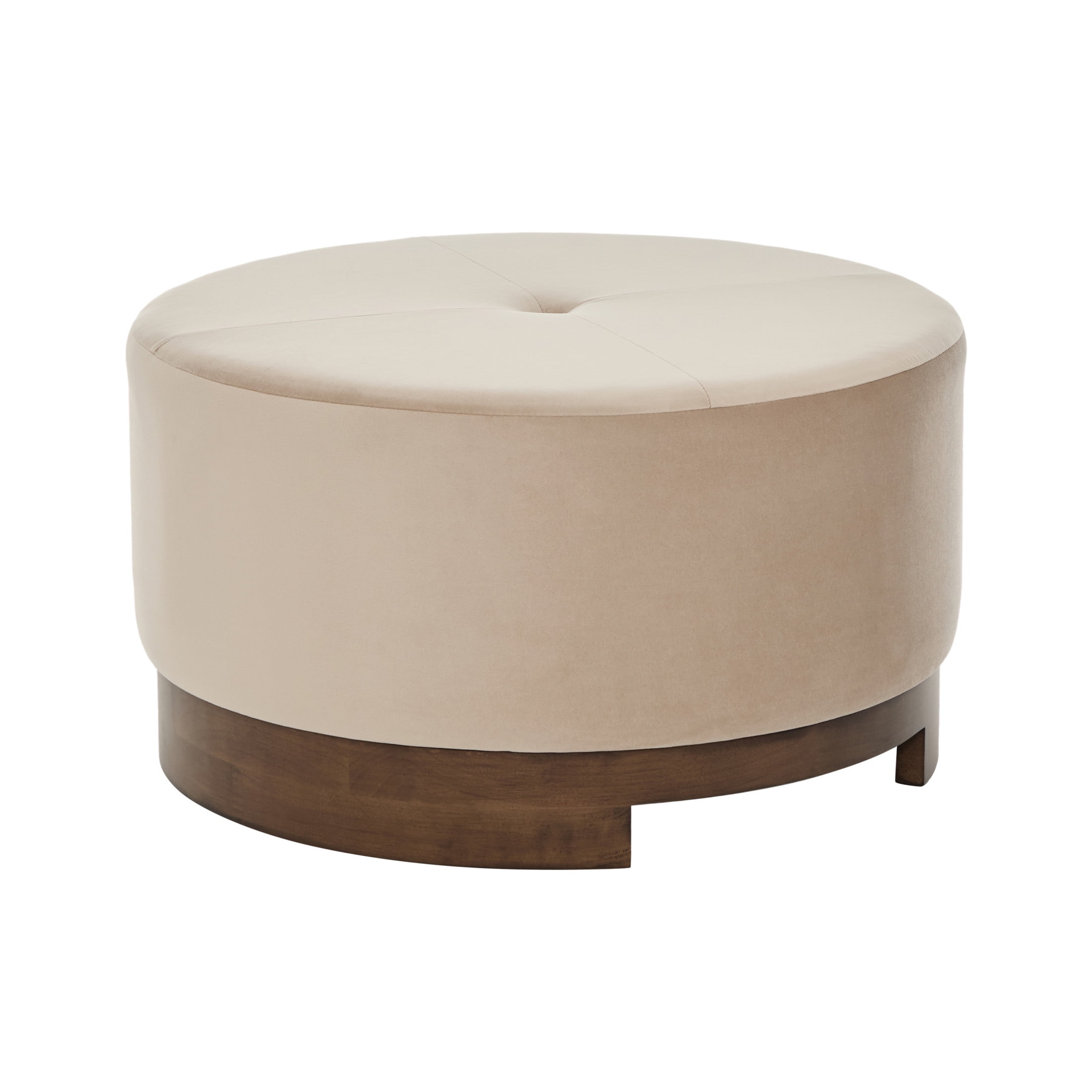 Christopher Knight Home 29" Round Upholstered Ottoman, Solid Wood Base, Accent Footstool or Coffee Table, Camel