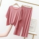 thumbnail image 1 of Pantalones anchos recortados de seda de hielo con borde de oreja, traje informal de manga corta de talla grande para mujer, ropa exterior fina de verano, ropa para el hogar, pijamas, 1 of 6