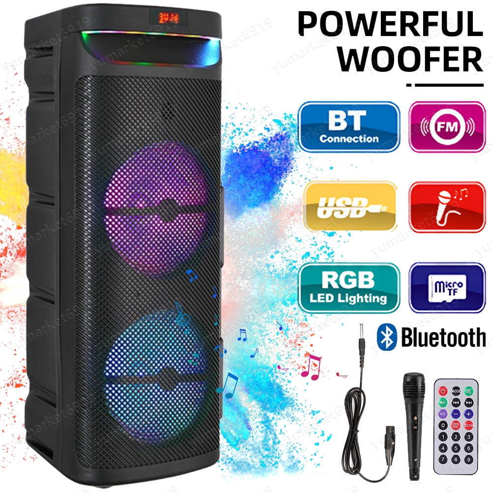 Lohoms Dual 10" Portable Wireless Bluetooth Party Speaker Heavy Bass Sound System Subwoofer w/ Mic