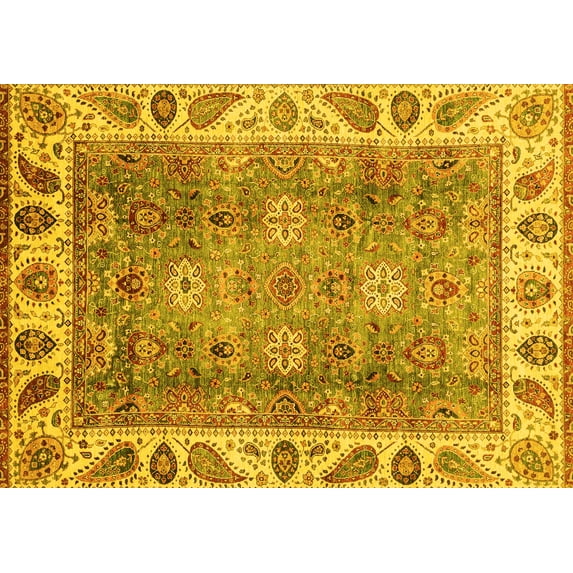 Ahgly Company Machine Washable Indoor Rectangle Oriental Yellow Traditional Area Rugs, 7' x 9'