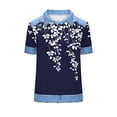 thumbnail image 4 of Tnhcen Women's Waffle Knit Top, Short Sleeve Floral Print Casual Shirt, Loose Fit Plus Size Turn Down Collar Blouse for Daily Wear Sizes S-3XL, 4 of 5