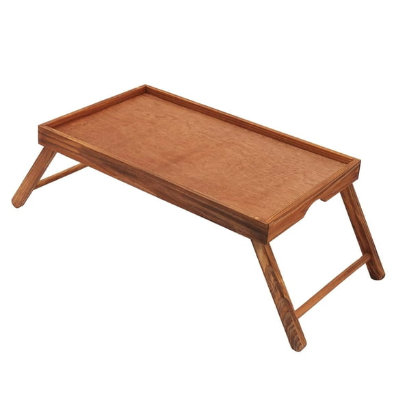 Home Basics Multi-Purpose Wooden Bed Tray With Carved Handles and Folding Legs, Pine