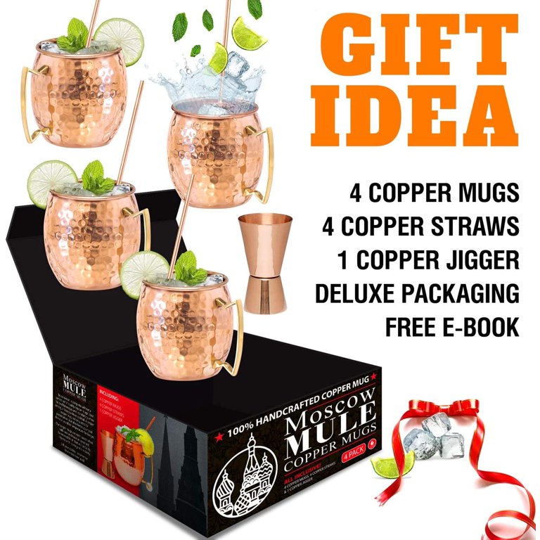 Moscow Mule Copper Mugs Set by Copper Mules – HandCrafted - Smooth Fin