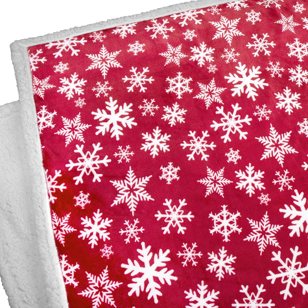 PAVILIA Premium Christmas Sherpa Throw Blanket | Red Snowflake Decoration, Fleece, Plush, Warm, Cozy Reversible Microfiber Holiday Blanket | Christmas Gift - 60 x 80 Inches