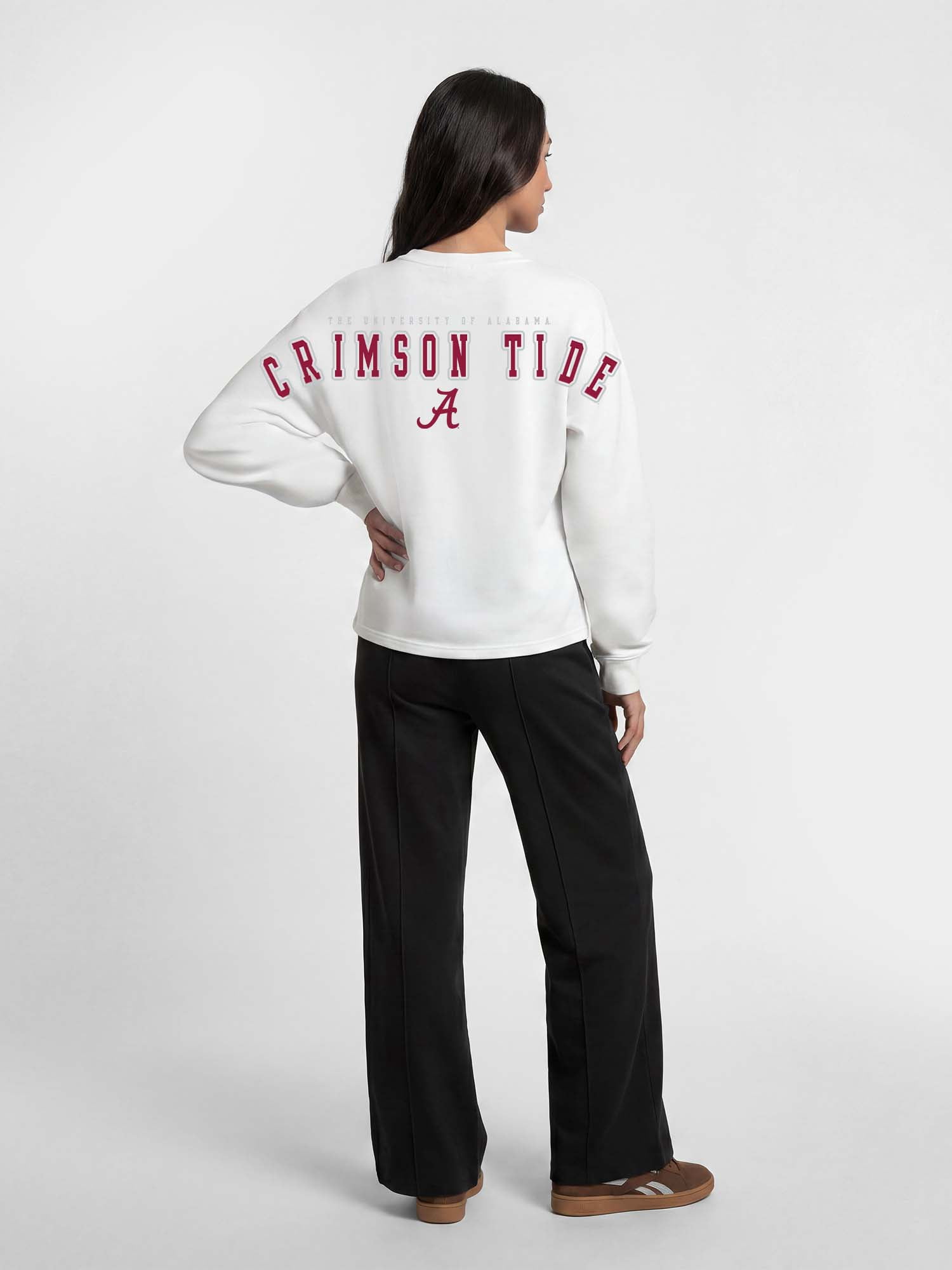 Alabama Crimson Tide Reebok Womens White Heavyweight Cotton Long Sleeve Pullover
