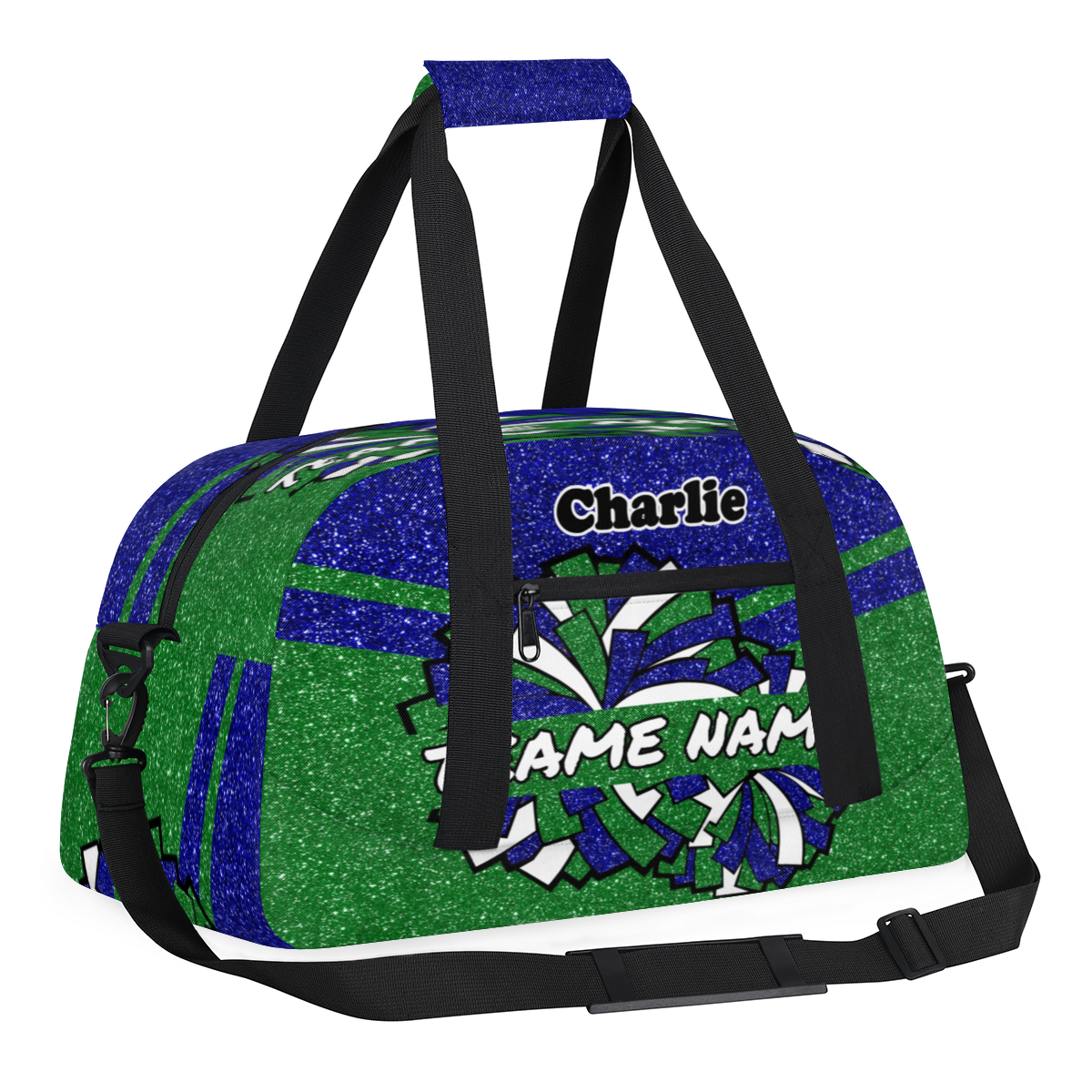 Personalized Cheerleader Bag Dance Bag for Girls, Custom Team Bag Gym Bag Sport Duffel Bag, Weekender Bags Travel Bag for Cheer Team Glitter Blue Green