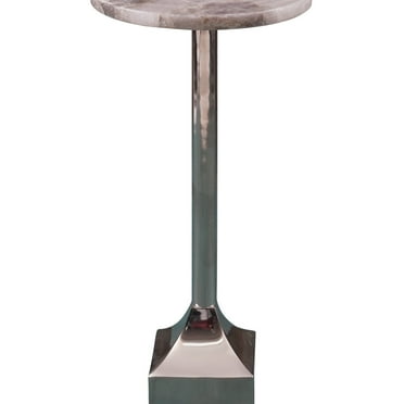 Round smoky quartz  10" Top Side Table with Silver Metal Base