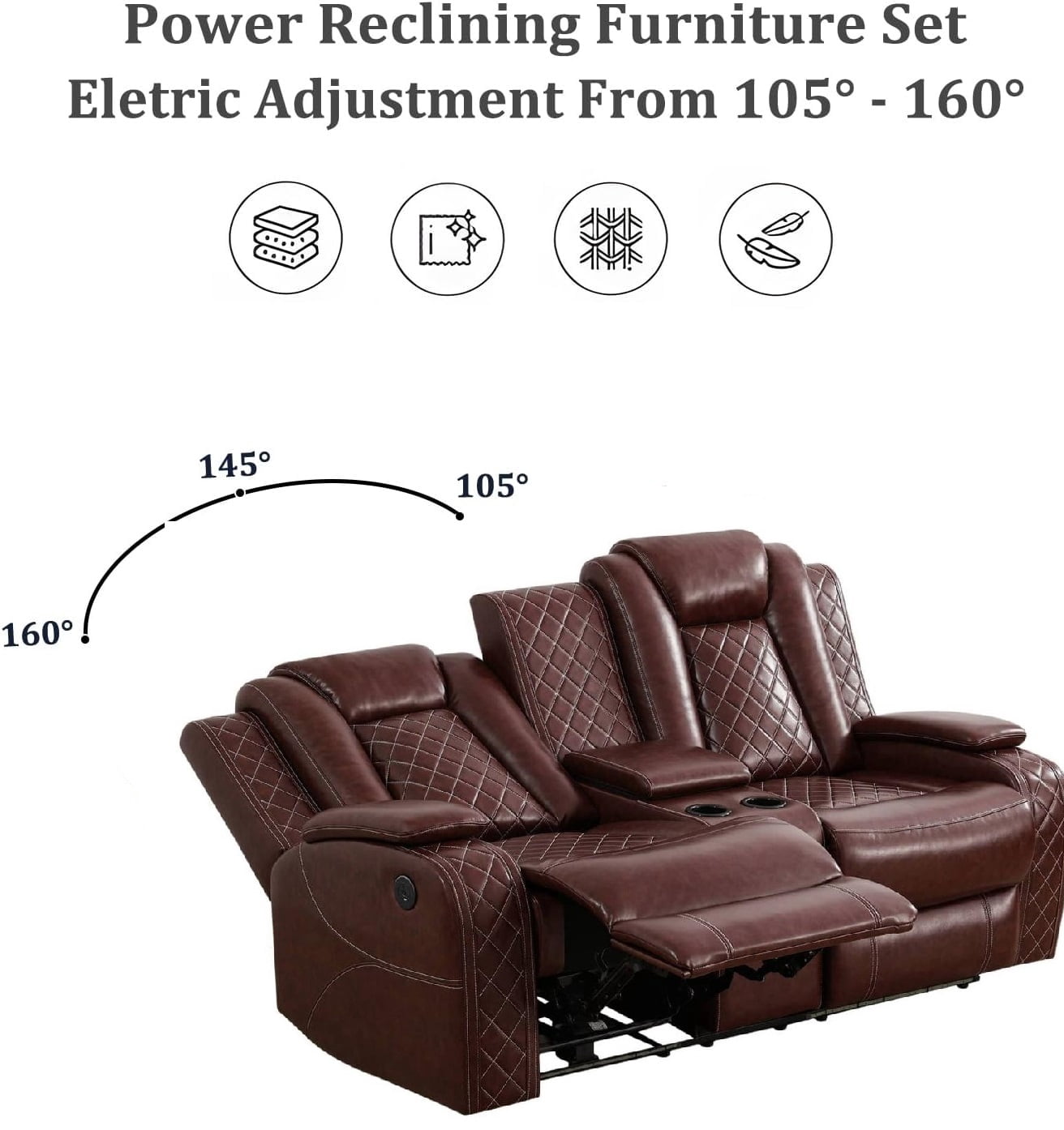 TrumanPick Power Air Leather Recliner Sofa Set with LED Lights Lazy Boy Recline Couches for Living Room with USB Port, Cup Holders, Red