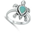thumbnail image 4 of Bali Turtle Simulated Turquoise Ring .925 Sterling Silver Band Blue CZ Jewelry Female Size 10, 4 of 4