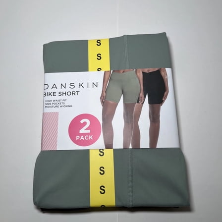 Danskin Women's Cross Waist Bike Short 2-pack, Black/Olive Green  Size S