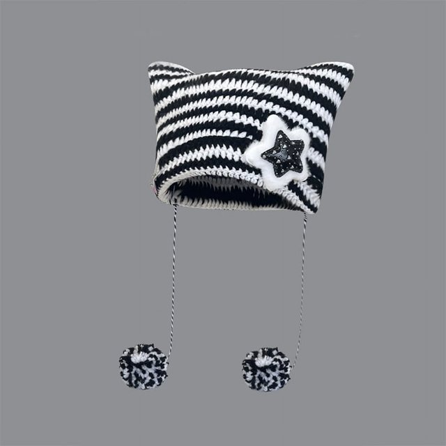 Gorros tejidos a crochet para mujeres y niñas, accesorios góticos emo con orejas de gato y zorro