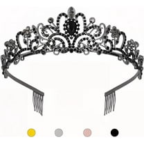 Daofin Black Crystal Tiara Crown Headband for Adult Women Girls Prom Queen Princes Bridal Birthday