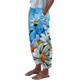 thumbnail image 1 of Pantalones de Mezclilla Gibobby Mujer Sueltos de Cintura Alta con Estampado de Flores de Acuarela Azul M, 1 of 4