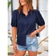 thumbnail image 3 of Camisa PRETTYGARDEN de algodón azul marino con botones y mangas farol para mujer M, 3 of 9