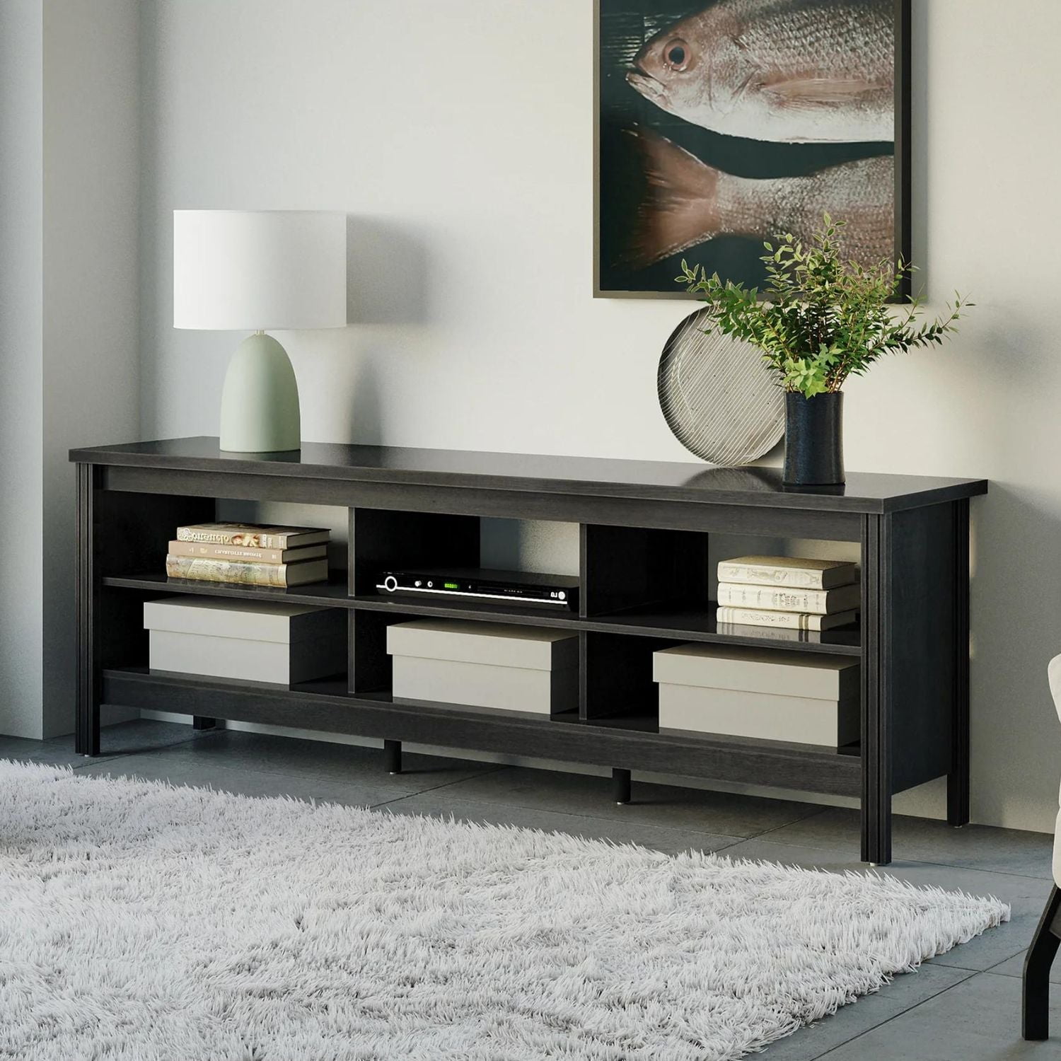 WAMPAT Farmhouse TV Stands for TVs Up to 75", Wood TV Cabinet with Multi-Color LED Light for Living Room, Black