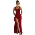 thumbnail image 3 of Robes Formelles pour Femmes Sans Manches Moulantes Froncées à Fente Haute Robe Maxi Cocktail Bal Rouge m, 3 of 8