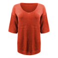 thumbnail image 4 of Orange Dressy Tops for Women, 3/4 Sleeve Spring Clothes for Women 2024, Weekend Cotton Popular Womens Clothes 2024, Womens Short Sleeve Sweaters Tops V Neck Pullover Knit Shirts Loose Blouses, 4 of 5