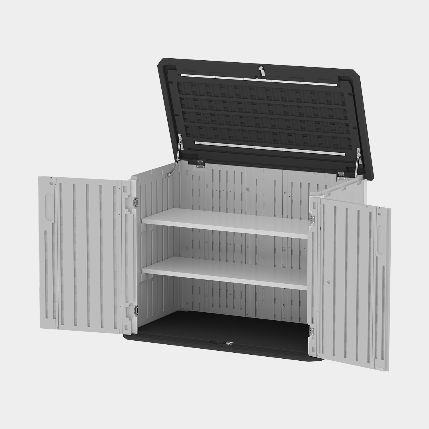 BaPiPro 35 Cu.Ft Outdoor Storage Cabinet with 2 Shelves - Waterproof Horizontal Resin Storage Shed for Tools, Garbage Bins, Generator & Lawn Mower，White