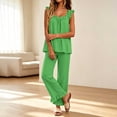 thumbnail image 5 of Lmueinov Womens Pajamas Set 2 Piece Ruffle Pajama Soft Tank Tops and Long Wide Pants Pocket Sleepwear Lounge Sets for Women Set Sleeveless, S-2XL, 5 of 8