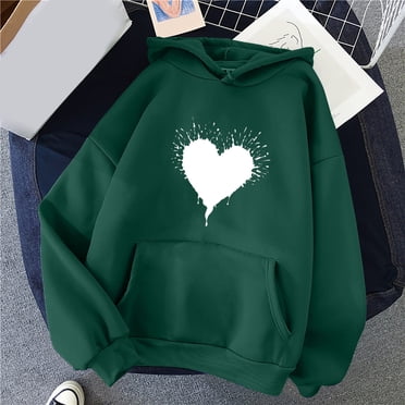 Meichang Chandails Molletonnés Surdimensionnés pour Femmes Décontractés Drôles Nouveauté Graphique Cœur à Capuche Chandail Tendance Coupe Ample Manches Longues T-Shirts à Cordon Hauts avec Poche
