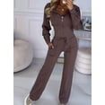 thumbnail image 4 of Women'S Fall Winter Hooded Zip Up Jacket Slim Fit Solid Color Two Piece Set Casual Outfit Brown L, 4 of 8