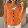 thumbnail image 2 of Hcyirli Women Fall Winter Cardigan Button Sweater Casual Comfortable Commute Solid Color Top Cozy Soft Knit Outerwear Orange S, 2 of 5