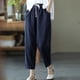 thumbnail image 2 of Rimocy 2024 Pantalones casuales de lino y algodón de verano para mujer, pantalones harén holgados con bolsillos retro, pantalones de cintura elástica lisa para mujer, 2 of 6