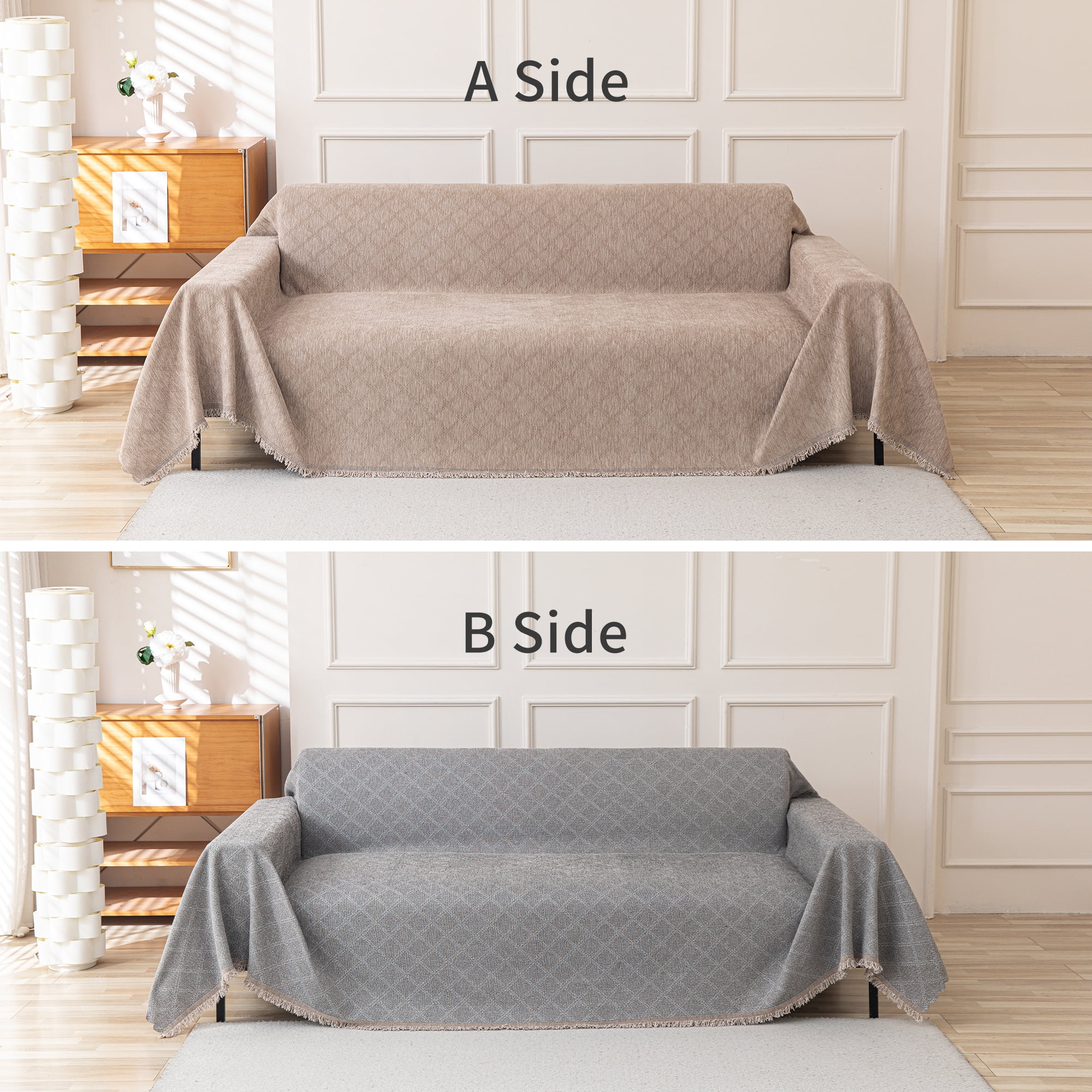 Smuge Sofa Cover, Sofa Slipcovers Couch Covers Protector 3 Cushion Throw Sofa Towel for L Shaped Couch Suitable for All Seasons (71"x 134", Light Coffee)