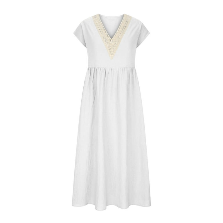 Women's Summer Lace V-Neck Midi Dress - Loose Fit Casual Short Sleeve Dress 5 thumbnail image