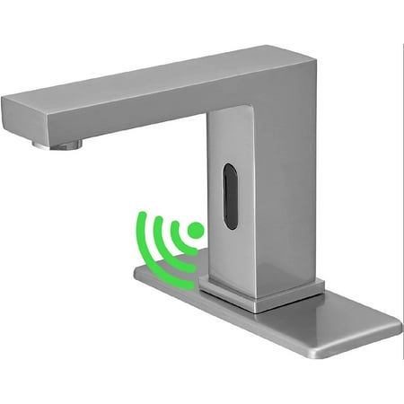 

Touchless Bathroom Faucet Brushed Nickel Automatic Sensor Hands Free Commercial Modern Sink Facuet Single Hole Vanity Tap with Cover Deck Plate Hot and Cold Mixer