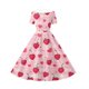 thumbnail image 4 of Vestido de manga corta con cuello en V para niña, estampado de manga corta, falda con cuello doblado y cintura mediana y grande, de poliéster., 4 of 6