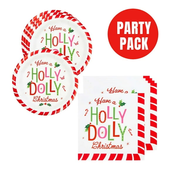Have a Holly Dolly Christmas Party Set, Includes 8 Round Plates & 16 Holiday Napkins – Festive Tableware for Holiday Dinners, Family Gatherings, and Christmas Celebrations
