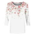 thumbnail image 4 of Sakmal 3/4 Sleeve Womens Shirts Pink Floral Crew Neck Floral Print T-Shirts Womens Shirts, 4 of 4
