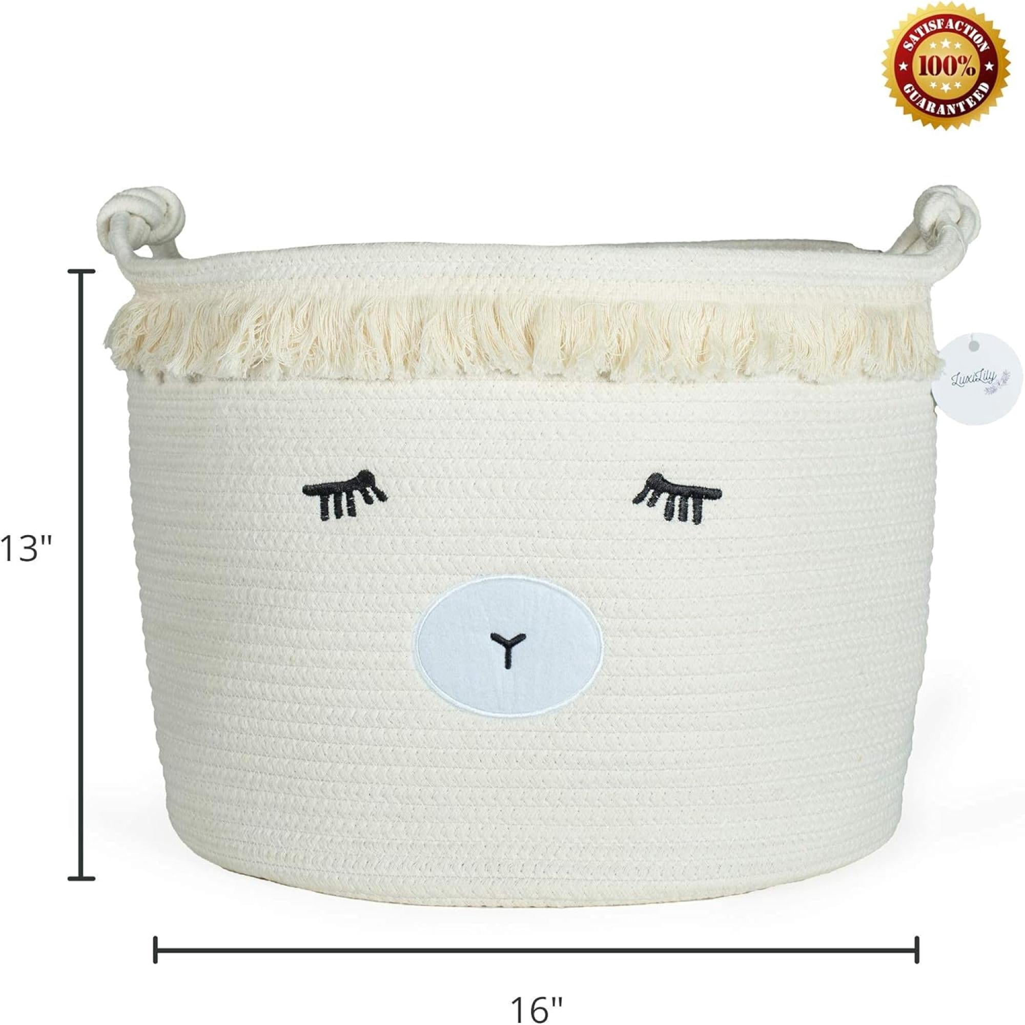 Woven Cotton Rope Baby Basket with Lamb Design – Nursery Storage Bin, Toy & Blanket Organizer, Decorative Hamper (16" × 13")