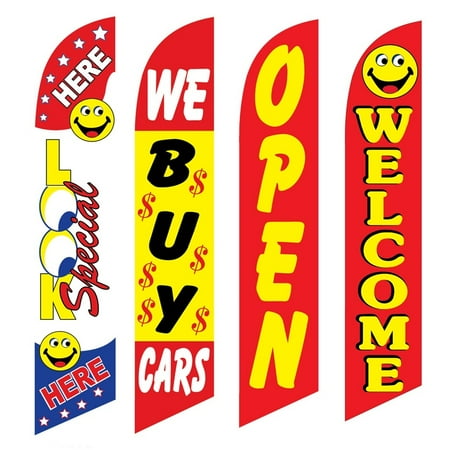 4 Advertising Swooper Flags Look Special We Buy Cars Open Welcome