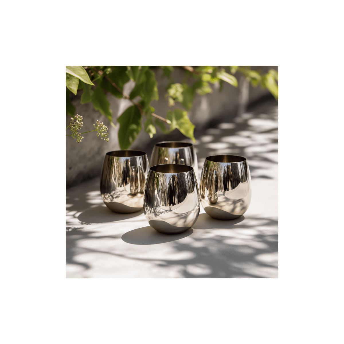 K&K Home Silver Stainless Steel Unbreakable Silver Stemless Wine Glasses - 15 oz - Set of 4 Colored, Stemless Metal Wine Glasses Perfect for Outdoors, Weddings, and Parties