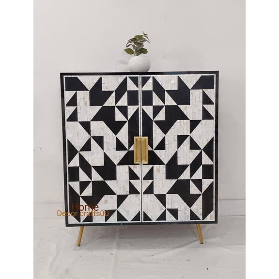 Handmade Mother of Pearl Inlay Bar Cabinet - Indian Bone Inlay Furniture