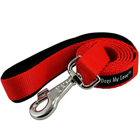 Dogs My Love 4ft Long Neoprene Padded Handle Nylon Leash 4 Sizes Red (XLarge - 1