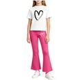 thumbnail image 3 of THDHVS Girls Fall Outfits,Girls Heart Print Round Neck Short Sleeve Top Stretchy Flared Pants Casual 2 Piece Set,Girls' Clothing Sets Hot Pink 5-6 Years, 3 of 8