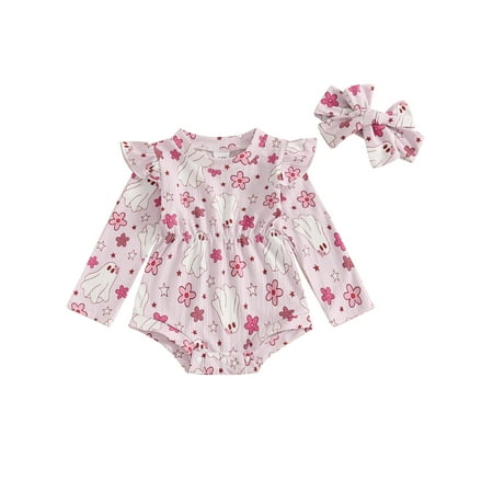 

Bmnmsl Baby Girl Holiday Outfit Pumpkin Ruffle Long Sleeve Romper Headband