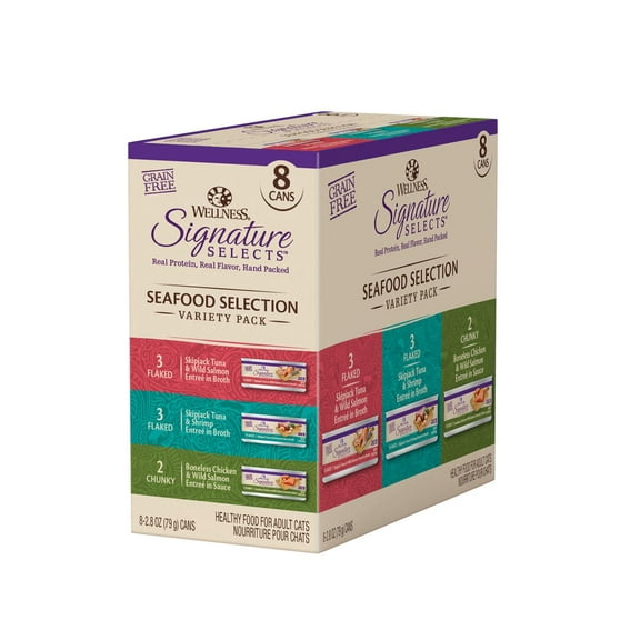 Wellness CORE Signature Selects Flaked Adult Wet Cat Food, Natural, Protein-Rich, Grain Free, 2.8 Ounce, 8 Pack (Seafood Variety Pack)