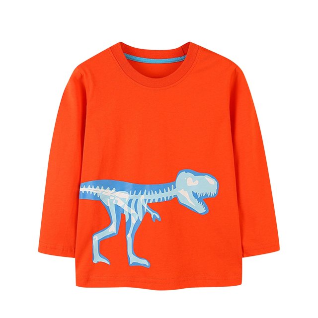 T-Shirts à Manches Longues pour Garçons, Col Rond, Dinosaure, Automne, Hauts Décontractés, T-Shirts Graphiques, Vêtements d'Automne 5 Ans, Orange