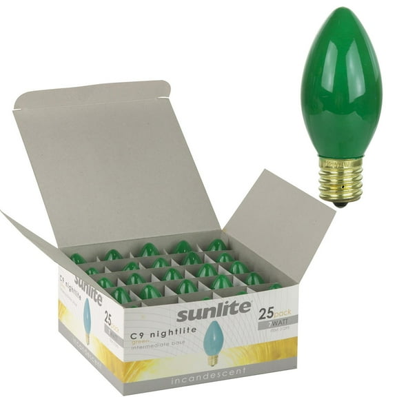 25Pk - SUNLITE 7w C9 120v Intermediate Base Green Bulb