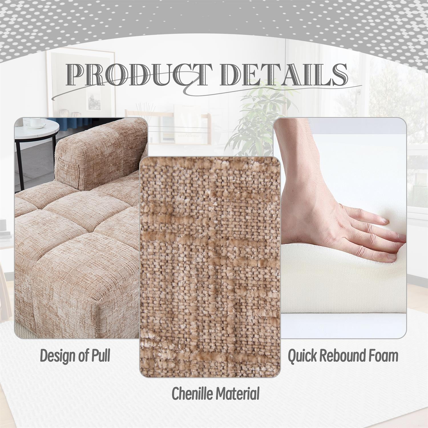 Demi Bonn 98" L-Shaped Modular Sectional Sofa with Chaise, Side Pockets, Modern Comfort Couch, Compression-Free Installation for Living Room, Beige