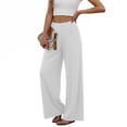 thumbnail image 4 of Womens Stretchy Dress Pants Straight Wide Leg Work Trousers Business Casual Pull On office Slacks White XL(XL), 4 of 6