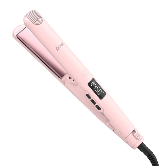 OWMSIC Flat Iron, 2-in-1 Hair Straightener with 7 Temp Settings, Dual Voltage Fast Heating Ceramic Hair Straighteners and Curler for Home & Travel, Pink